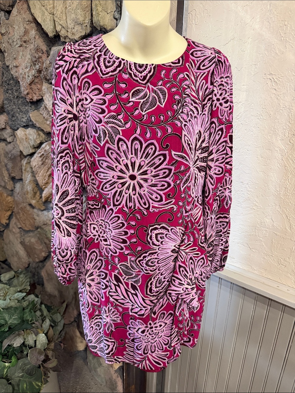 LOFT Pink Floral Long-Sleeve Shift Dress